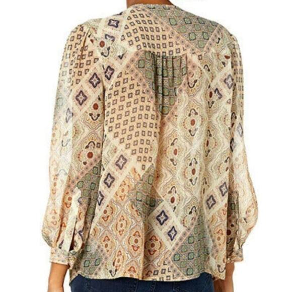 Johnny Was Jade Samahil Peasant Top with Crystal Buttons Long Sleeve Size Large - Picture 2 of 8